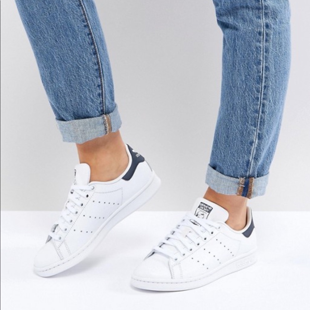White and navy adidas Stan Smith sneakers
